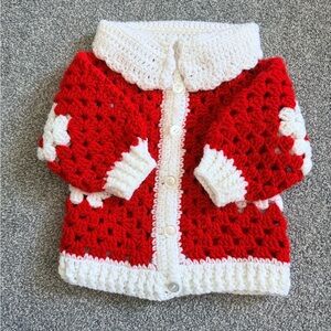 Charming Red and White Toddler Crochet Sweater